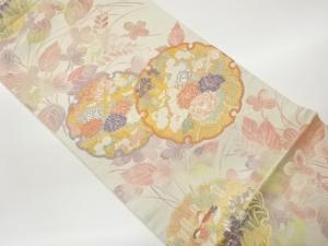 雪輪に草花・鴛鴦模様織出し袋帯